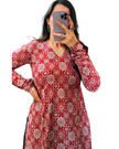 Red Ajrak Cotton Printed Short Kurti