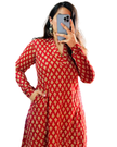 Red Kantha Printed Cotton A-Line Kurti