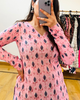 Pastel Pink Leaf Printed Cotton Short Kurti