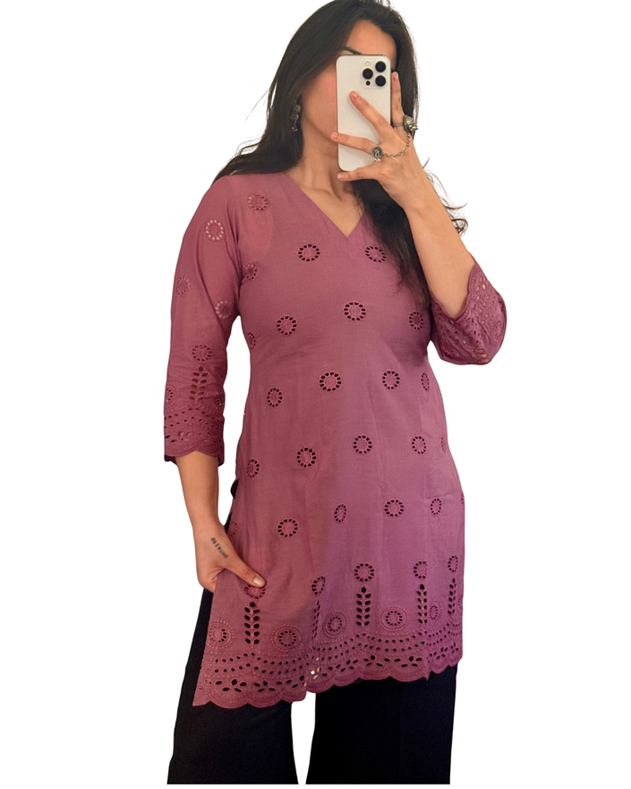 Purple Hakoba Cotton Short Kurti