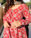 Red Ajrak Printed Cotton Anarkali Kurti