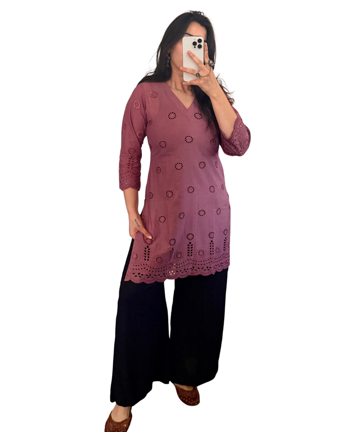 Purple Hakoba Cotton Short Kurti