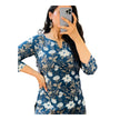 Blue Floral Printed Cotton Short Kurti
