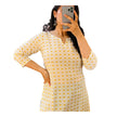Yellow Printed Cotton Short Kurti