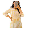 Yellow Printed Cotton Short Kurti