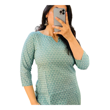 Blue Printed Cotton Short Kurti