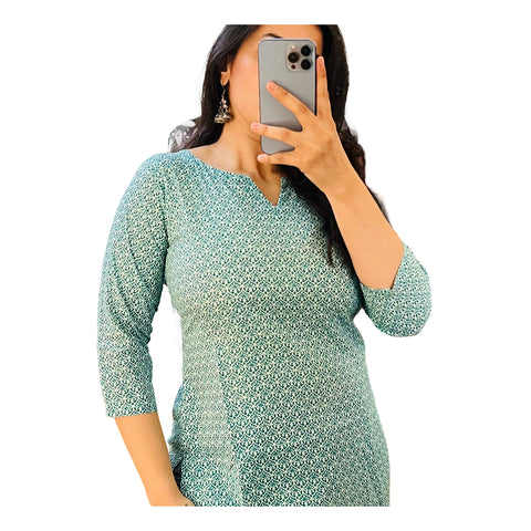 Blue Printed Cotton Short Kurti