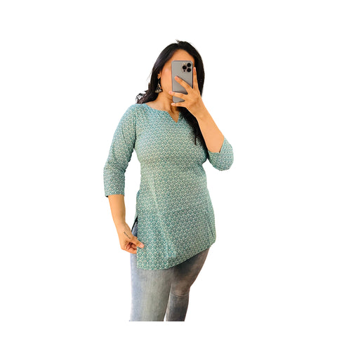 Blue Printed Cotton Short Kurti