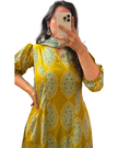 Green Block Printed Cotton A-Line Kurti
