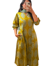 Green Block Printed Cotton A-Line Kurti