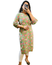 Pastel Pink Mint Green Floral Cotton Straight Long Kurti