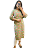 Pastel Pink Mint Green Floral Cotton Straight Long Kurti
