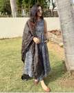 Grey Printed Cotton A-Line Kurti