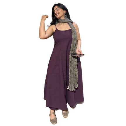 Dark Purple Solid Cotton A-Line Kurti