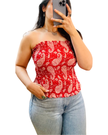 Red Printed Smocked Tube Top