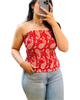 Red Printed Smocked Tube Top