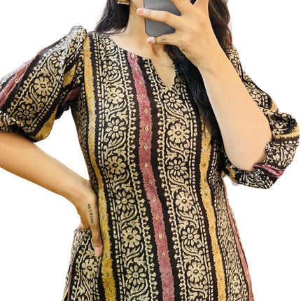 Golden Lining Printed Cotton Straight Long Kurti