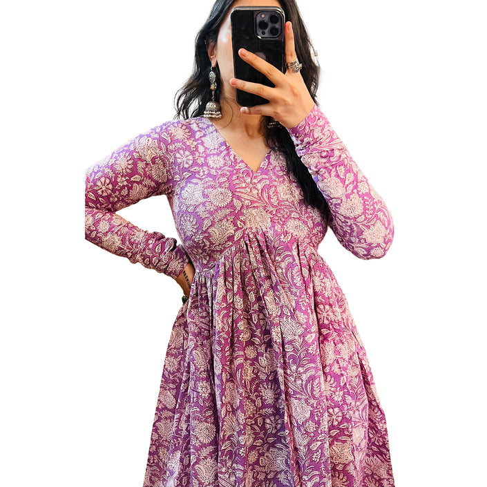 Lavender Pastel Floral Printed Manmohini Alia Cut Kurta