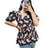 Black Paisley Printed Cotton Peplum Flare Top