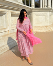 Pastel Pink Cotton Printed Manmohini Alia Cut Kurta