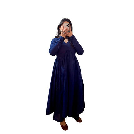 Navy Blue Cotton Manmohini Alia Cut Kurta