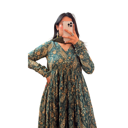 Green Kalamkari Printed Manmohini Alia Cut Kurta