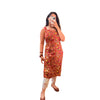 Orange Floral Printed Cotton Straight Long Kurti