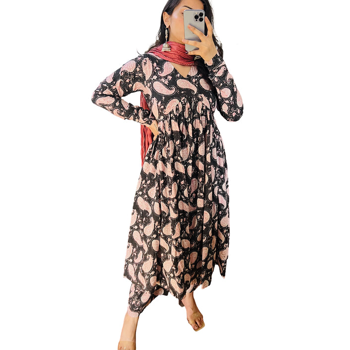 Maroon Grey Cotton Manmohini Alia Cut Kurta