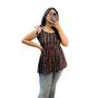 Black Zik Zak Printed Cotton Peplum Flare Top