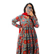 Blue Red Floral Printed Cotton Manmohini Alia Cut Kurta