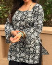 Black & White Printed Cotton Avasya Short Kurti