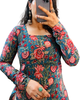 Blue Red Kantha Printed Cotton Straight Long Kurti