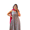 Grey Pink Floral Cotton A-Line Kurti
