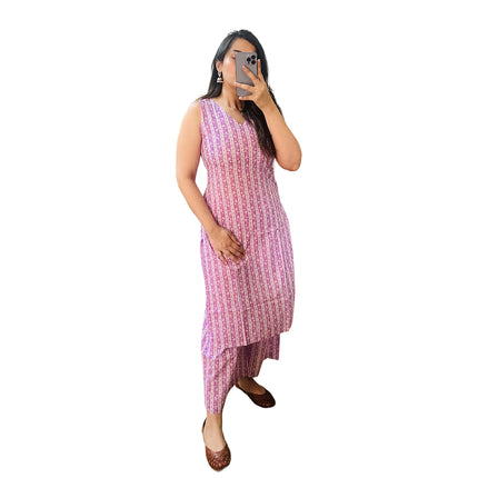 Lavender Lining Printed Cotton Straight Long Kurti