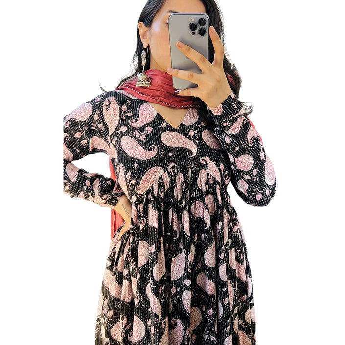 Maroon Grey Cotton Manmohini Alia Cut Kurta