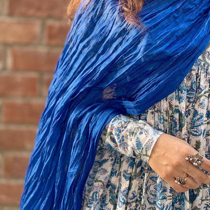 Blue White Floral Printed Cotton Manmohini Alia Cut Kurta