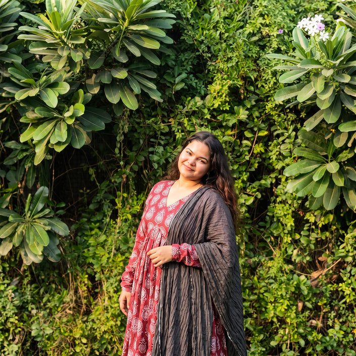 Mauve Grey Paisley Cotton Manmohini Alia Cut Kurta