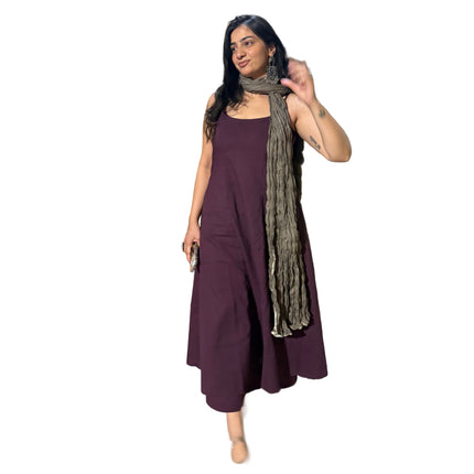 Dark Purple Solid Cotton A-Line Kurti