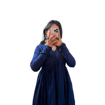 Navy Blue Cotton Manmohini Alia Cut Kurta