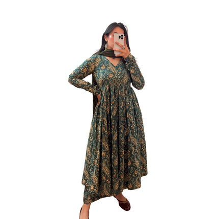 Green Kalamkari Printed Manmohini Alia Cut Kurta