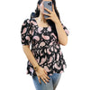 Black Paisley Printed Cotton Peplum Flare Top
