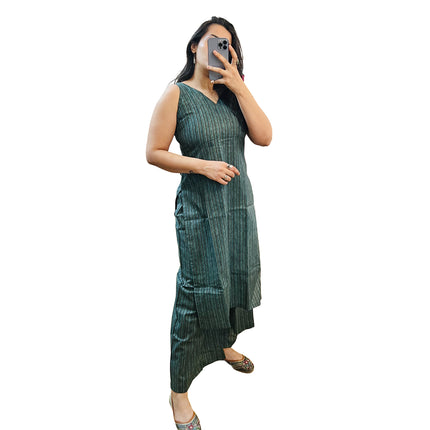 Green Lining Printed Cotton Straight Long Kurti