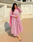 Pastel Pink Cotton Printed Manmohini Alia Cut Kurta