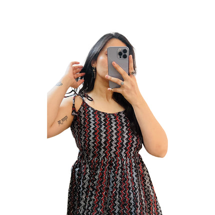 Black Zik Zak Printed Cotton Peplum Flare Top