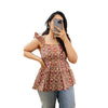 Pink Printed Cotton Peplum Flare Top