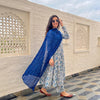 Blue White Floral Printed Cotton Manmohini Alia Cut Kurta