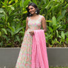 Pastel Mint Green & Pink Floral Cotton Manmohini Alia Cut Kurta