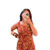 Orange Floral Printed Cotton Straight Long Kurti