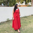 Red Solid Cotton A-Line Kurti