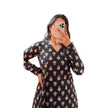 Black Floral Printed Cotton A-Line Kurti
